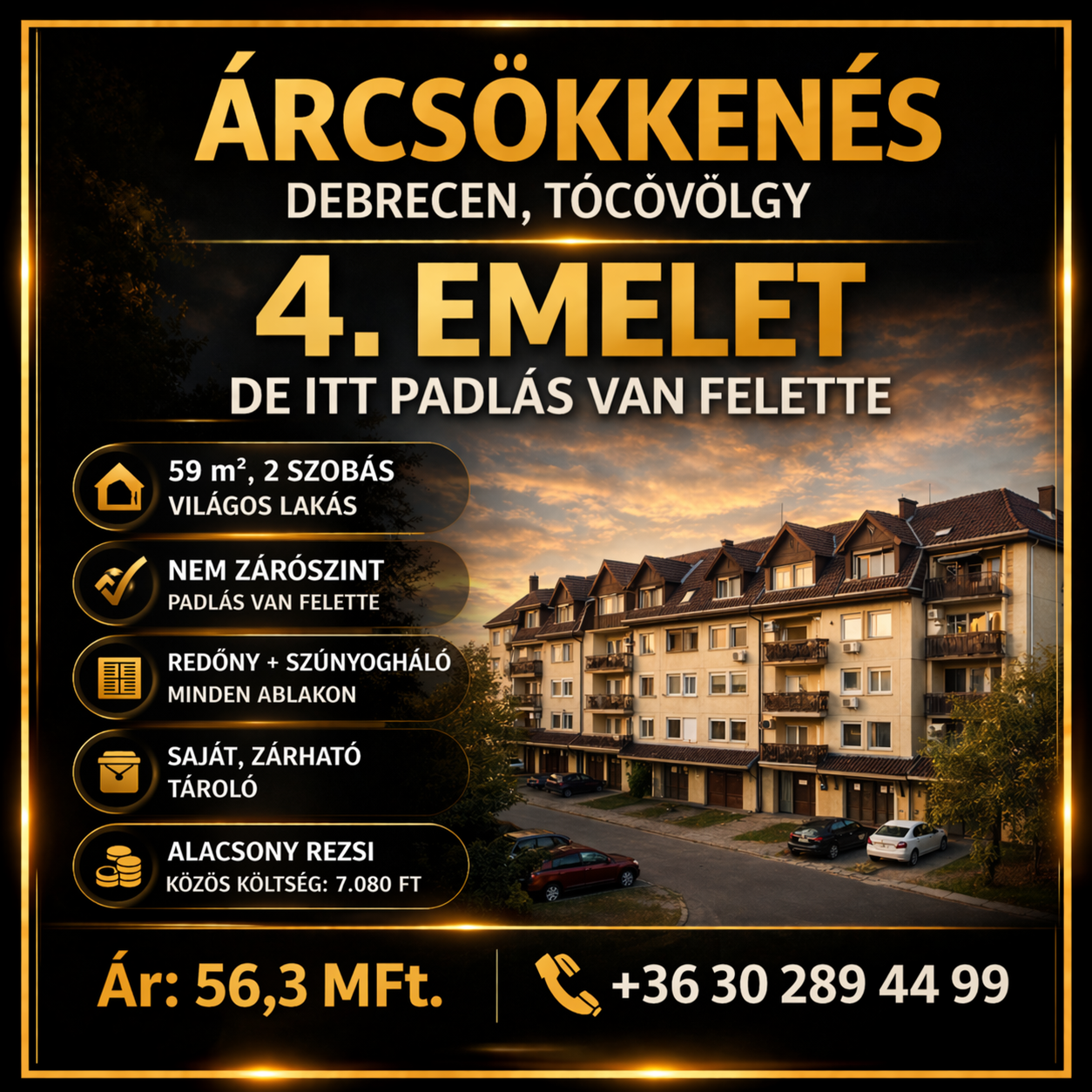 Debrecenben, Tócóvölgyben 59 m² -es, 2 szobás lakás eladó!